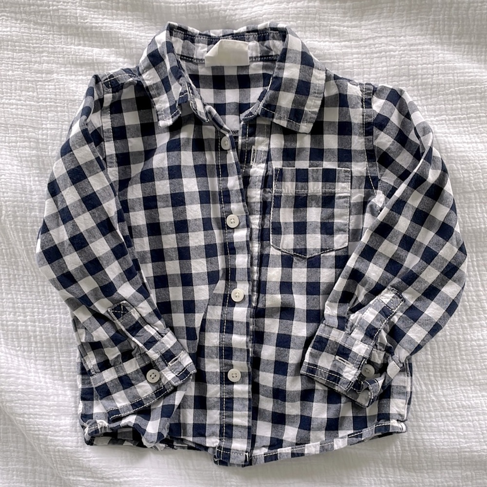 Navy and white button down shirt 18-24 mo